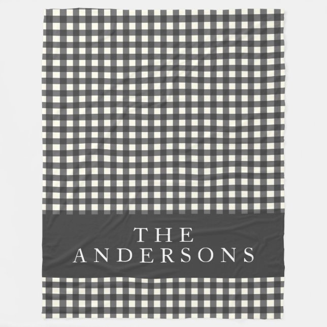 Manta Polar Personalizado de Gingham Plaid blanco y negro vint (Anverso)