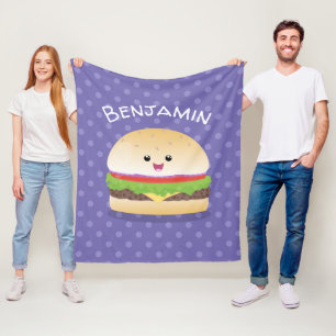 Manta Polar Personalizado de hamburguesa kawaii feliz