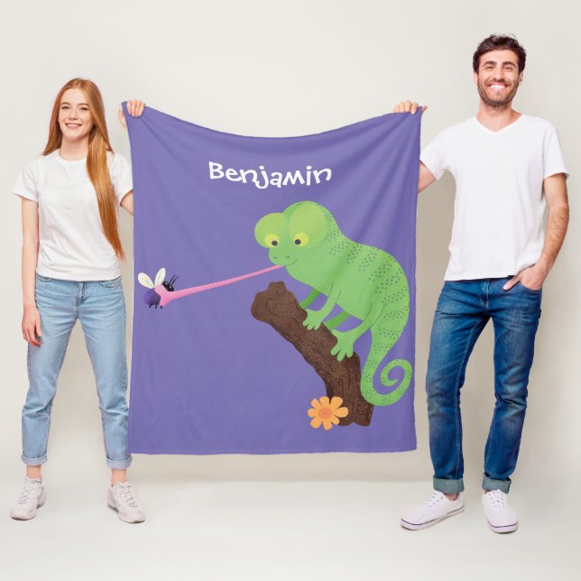 Manta Polar Personalizado de lagarto de camaleón verde lindo (In situ)