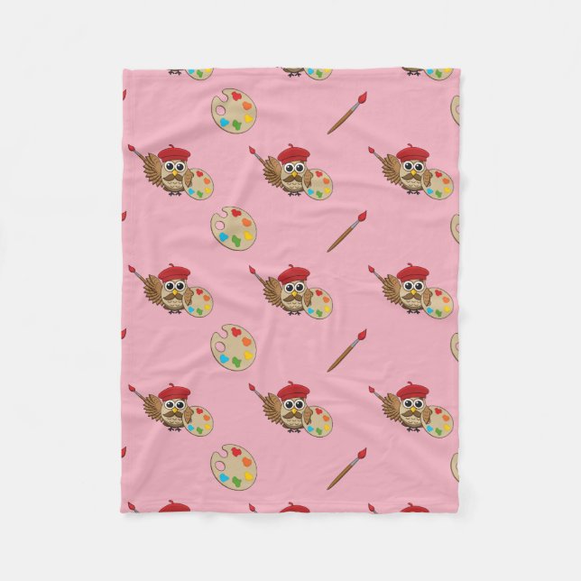 Manta Polar Personalizado de Lechuza Cute Painter (Anverso)