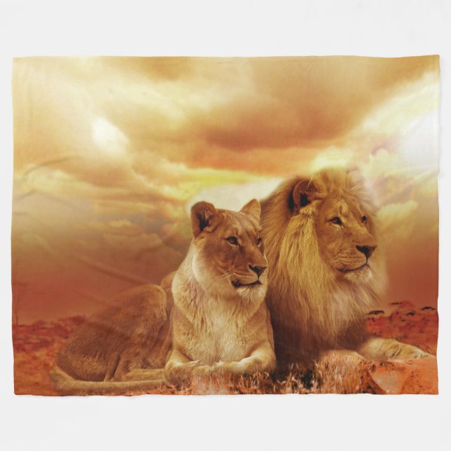 Manta Polar Personalizado de leones y leones, cubierta, grande (Frente (Horizontal))