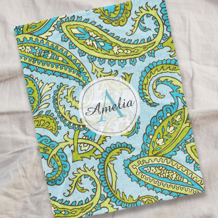 Manta Polar Personalizado de Moda Paisley Blue Boho Monograma 