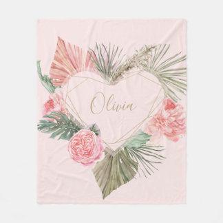 Manta Polar Personalizado de monograma rosa bohemio