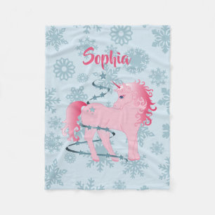 Manta Polar Personalizado de navidades Unicorn Chica rosa copo