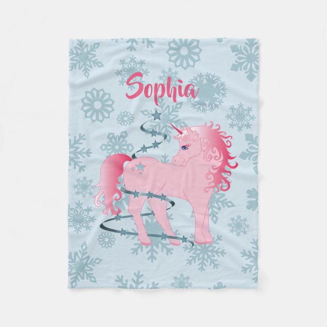 Manta Polar Personalizado de navidades Unicorn Chica rosa copo (Anverso)