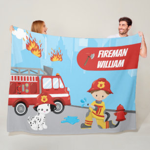 Manta Polar Personalizado de niño pequeño bombero con nombre