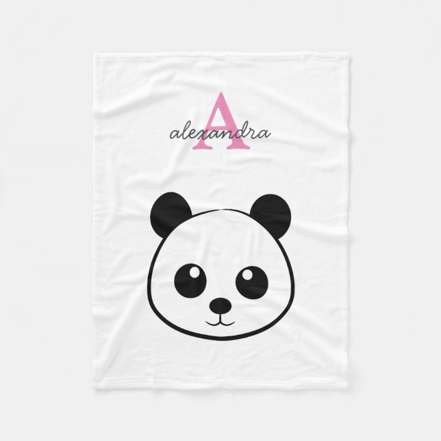 Manta Polar Personalizado de oso panda lindo Monograma (Anverso)