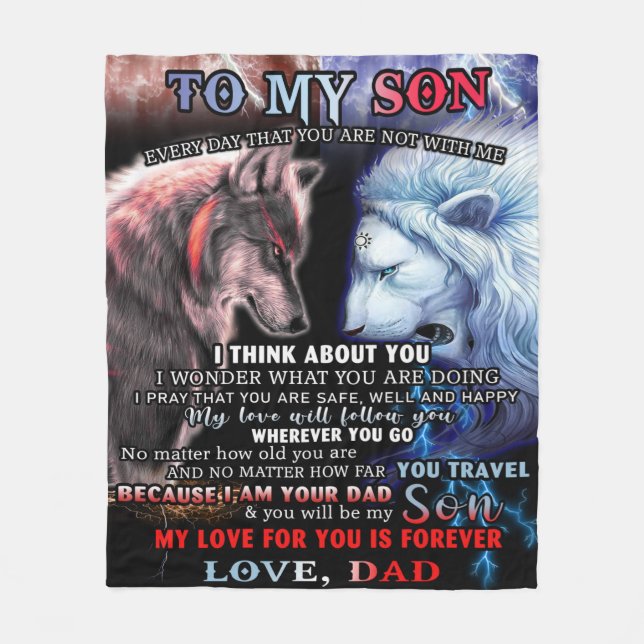 Manta Polar Personalizado De Padre León A Mi Hijo Lobo (Anverso)