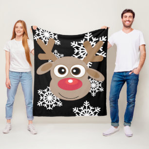 Manta Polar Personalizado de renos de Navidades ricas negro co