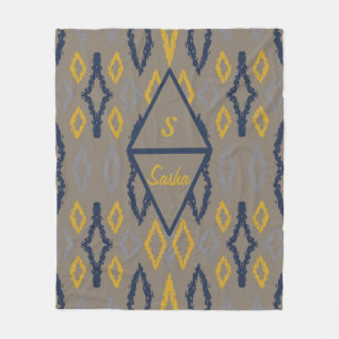 Manta Polar Personalizado del gris amarillo azul Ikat marroquí