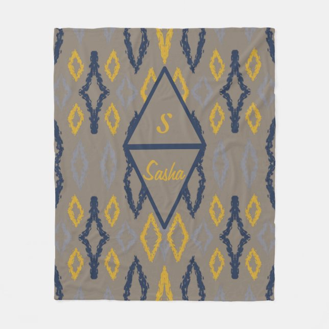 Manta Polar Personalizado del gris amarillo azul Ikat marroquí (Anverso)