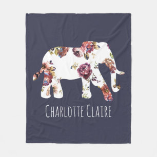 Manta Polar Personalizado - Elefante floral de abuela Girly