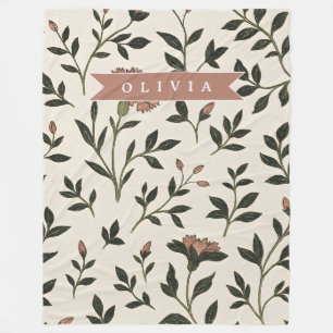 Manta Polar Personalizado Elegante Neutral Floral Vintage Pers