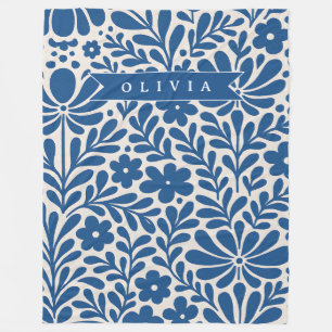 Manta Polar Personalizado Floral Folclórico Azul Nórdico Perso