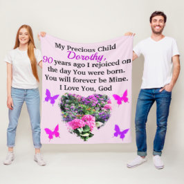 Manta Polar Personalizado FLORAL ROSA Y PURPLE 90º CUMPLEAÑOS