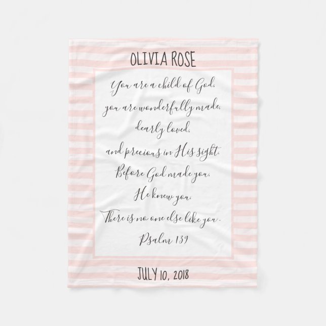 Manta Polar Personalizado, franja rosa/blanca, verso de salmo (Anverso)