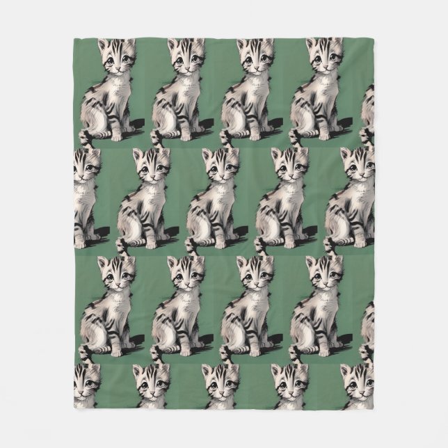 Manta Polar Personalizado gatito rayado gatitos voces verdes (Anverso)