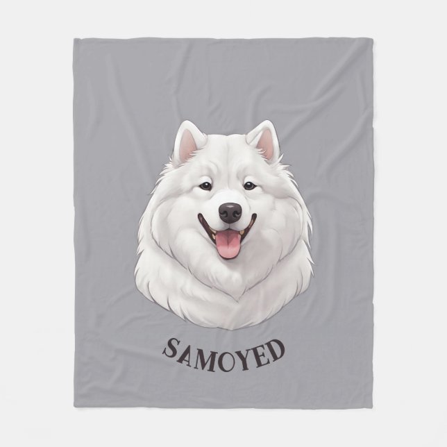 Manta Polar Personalizado Happy White Samoyed (Anverso)
