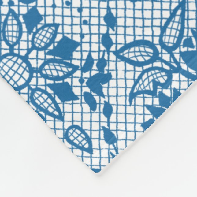 Manta Polar Personalizado Indigo Azul Floral Faux Lace Pattern (Esquina)