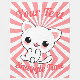 Manta Polar Personalizado Kawaii White Kitten