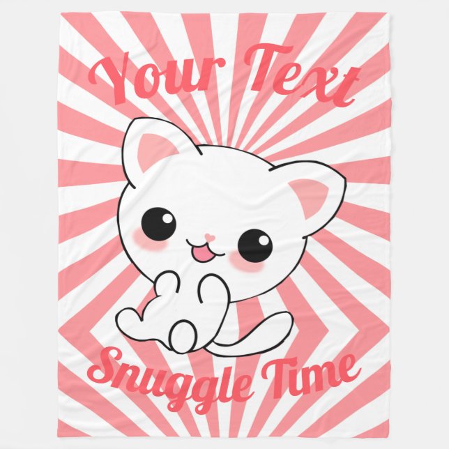Manta Polar Personalizado Kawaii White Kitten (Anverso)
