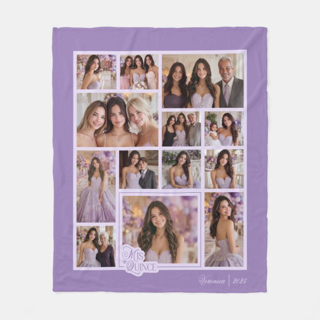 Manta Polar Personalizado Lavender 14 Foto Keepsake Quinceañer (Anverso)