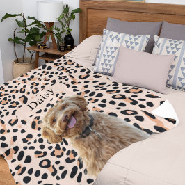 Manta Polar Personalizado Leopard Print Dog Photo con nombre