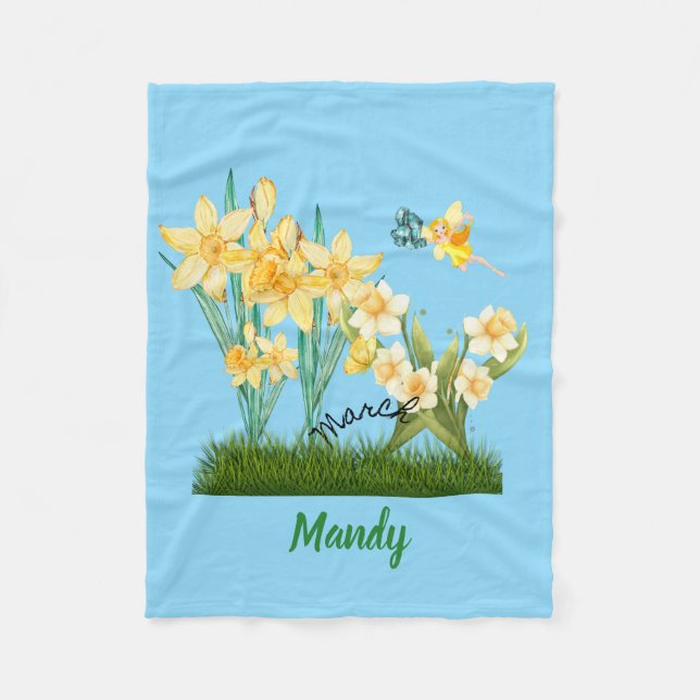 Manta Polar Personalizado Mar Birth Flowers & Stone Fleece Bla (Anverso)