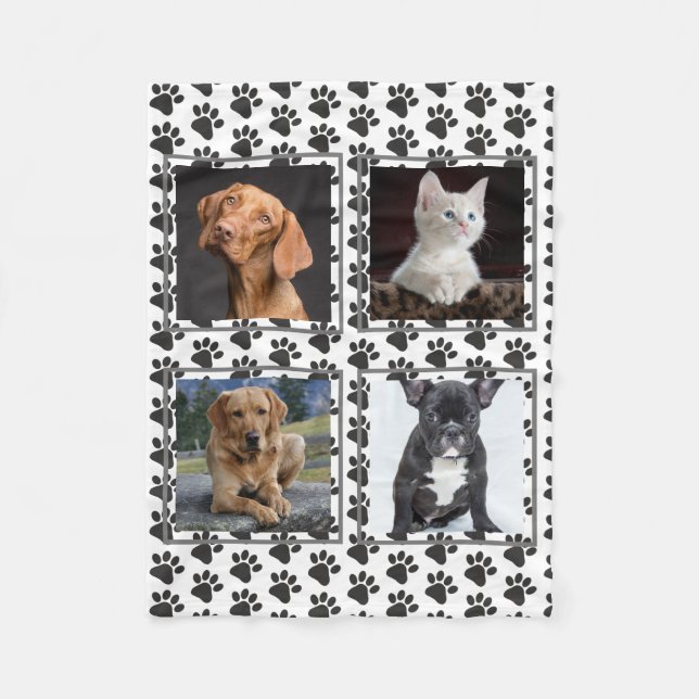 Manta Polar Personalizado Mascota Collage de fotos Paws Perro  (Anverso)