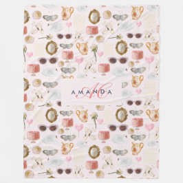 Manta Polar Personalizado Monograma Coquette Cute chica Rosa F