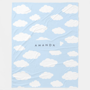 Manta Polar Personalizado Monograma Cute Girly Blue Cloud Rega