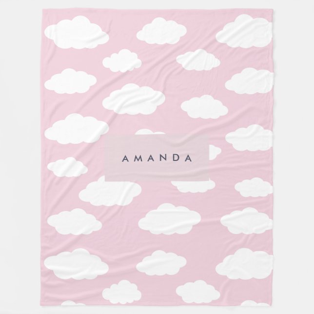 Manta Polar Personalizado Monograma Cute Girly Pink Cloud Gift (Anverso)