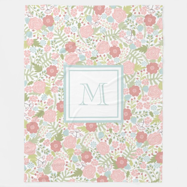 Manta Polar Personalizado Monograma Fleece Blanket Floral Past (Anverso)