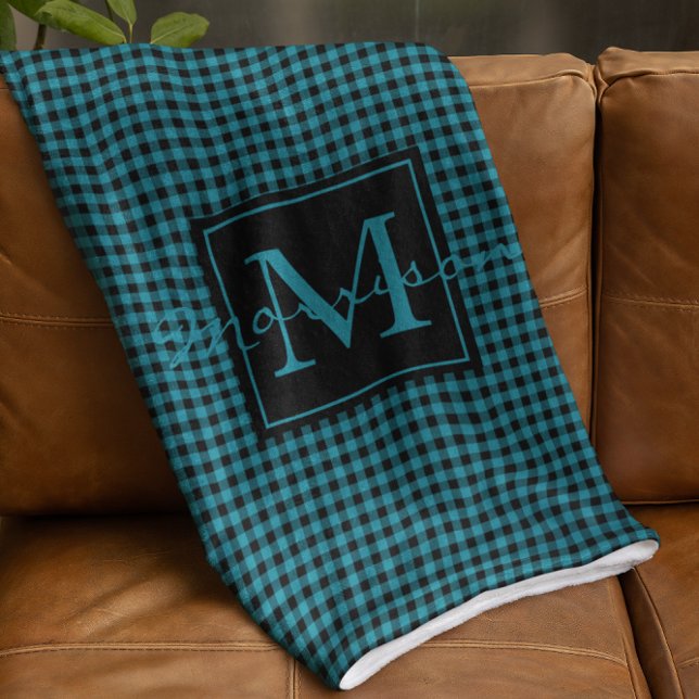 Manta Polar Personalizado Monogramado De Búfalo Azul Y Negro (Subido por el creador)