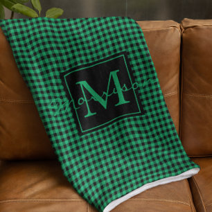 Manta Polar Personalizado Monogramado De Búfalo Verde Y Negro