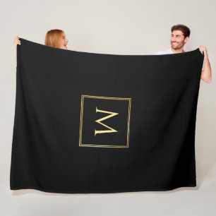 Manta Polar Personalizado Negro Y Oro Elegante Monogramado