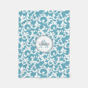 Manta Polar PERSONALIZADO Ocean Blue Elegant Damask Print