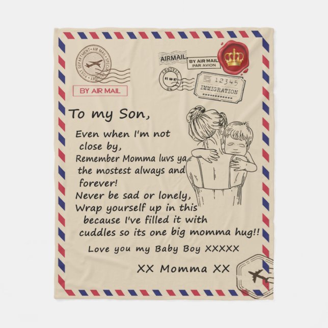 Manta Polar Personalizado Para Mi Hijo, Carta De Mamá Abierto (Anverso)