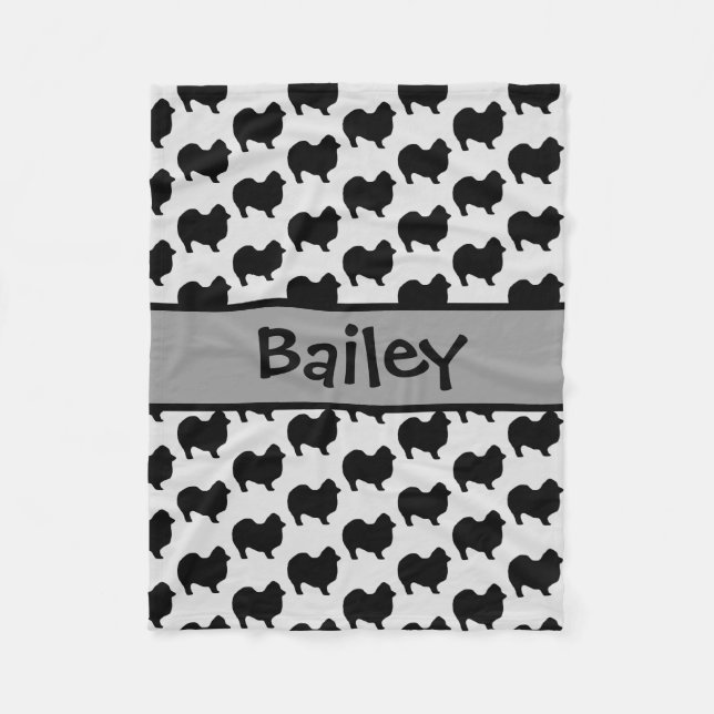 Manta Polar Personalizado Pomerania Dog Silhouette (Anverso)