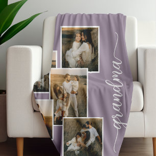 Manta Polar Personalizado púrpura Abuela Abuela 5 Collage de f