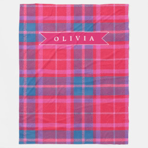Manta Polar Personalizado Rosa Fucsia Cuadros Preppy Personali