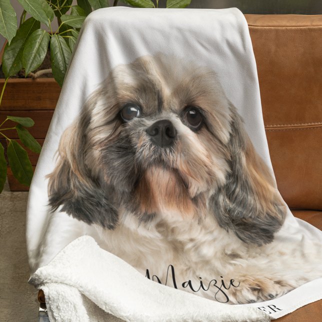 Manta Polar Personalizado Shih Tzu Perro Mascota personalizado (Shih Tzu Dog Sherpa White Blanket)