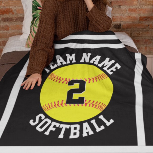 Manta Polar Personalizado Softball Nombre equipo y número de j (Customizable softball blanket with custom team name and player number)