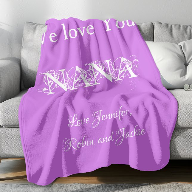 Manta Polar Personalizado "Te amamos Nana" Mauve (Personalized "We Love You Nana" Mauve Fleece Blanket.)