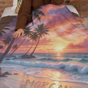 Manta Polar Personalizado Tropical Beach Sunset   Arte costero