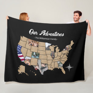Manta Polar Personalizado USA Travel Map Photo Blanket