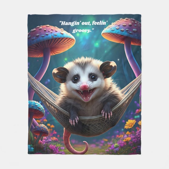 Manta Polar Personalizado Whimsical Opossum Psychedelt Hippie (Anverso)