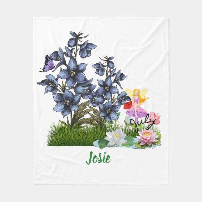 Manta Polar Personalizar flores y piedra de nacimiento de juli (Anverso)