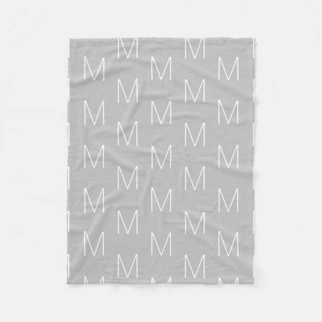Manta Polar Personalizar monograma letra inicial gris blanco (Anverso)