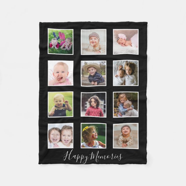 Manta Polar Personalized 12 Family Photo Collage Black   (Anverso)